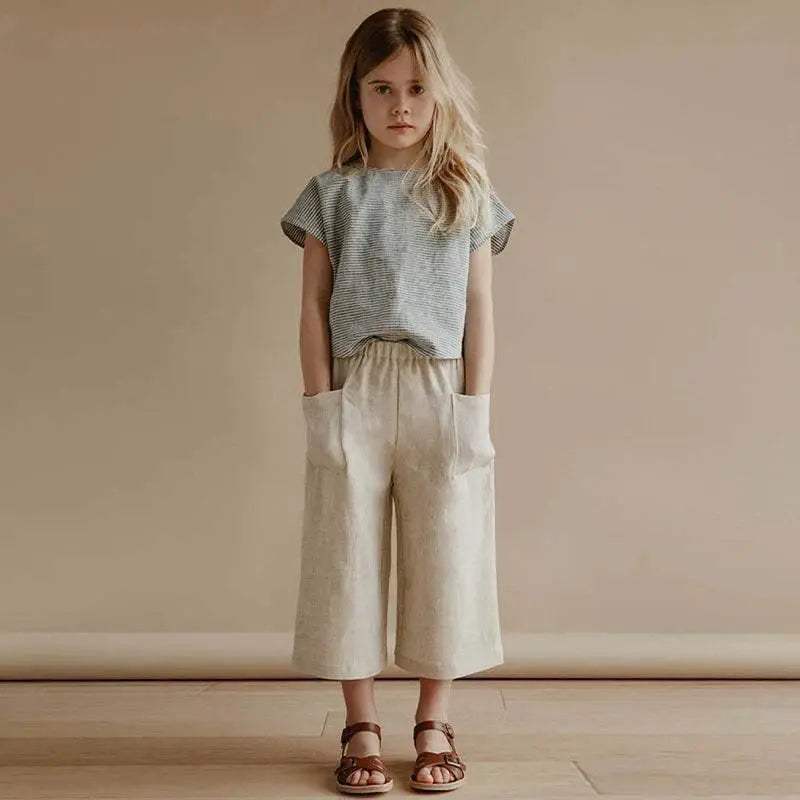 Retro Girls Cotton And Linen Ankle-Length Pants TZ157 - ToylandEU