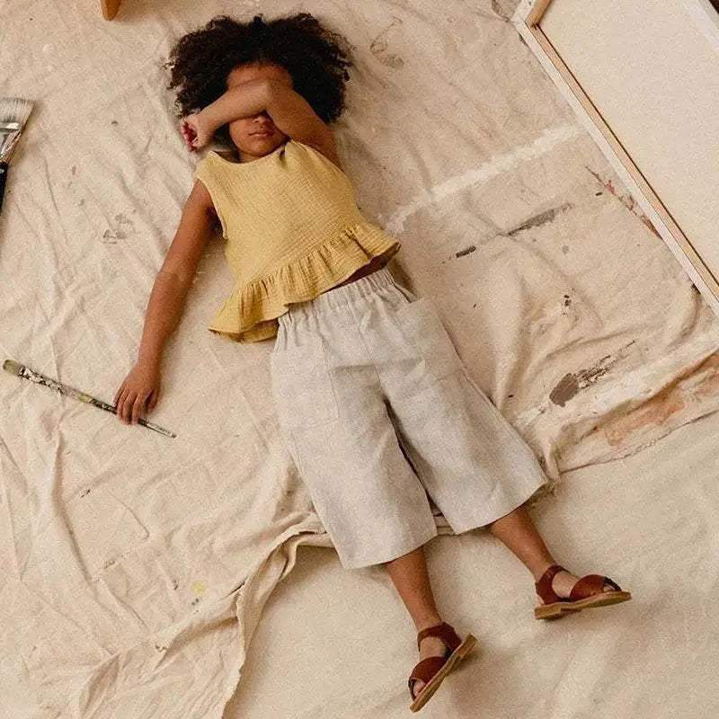 Retro Girls Cotton And Linen Ankle-Length Pants TZ157 - ToylandEU