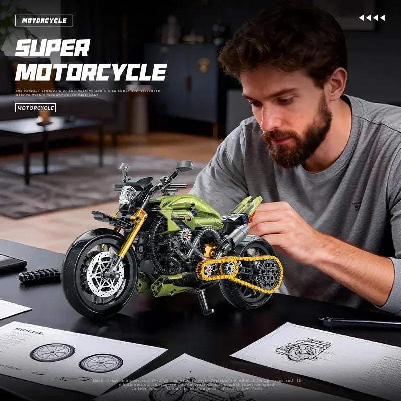 Retro Motorcycle Building Bricks Lego Compatible For Enthusiasts - ToylandEU