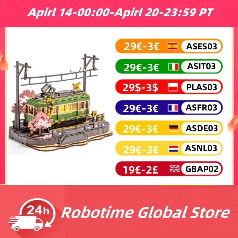 Robotime 3D Puzzles Sakura Journey Tram Toy with LED Light - ToylandEU