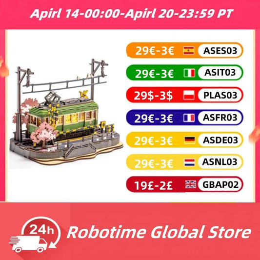 Robotime 3D Puzzles Sakura Journey Tram Toy with LED Light - ToylandEU