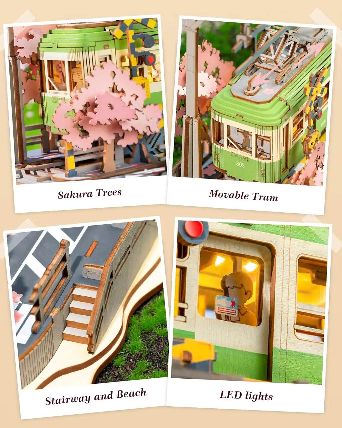 Robotime 3D Puzzles Sakura Journey Tram Toy with LED Light - ToylandEU