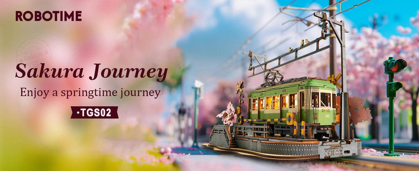 Robotime 3D Puzzles Sakura Journey Tram Toy with LED Light - ToylandEU