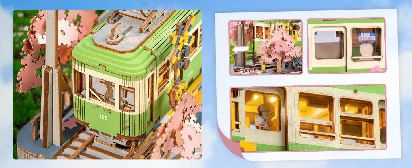 Robotime 3D Puzzles Sakura Journey Tram Toy with LED Light - ToylandEU