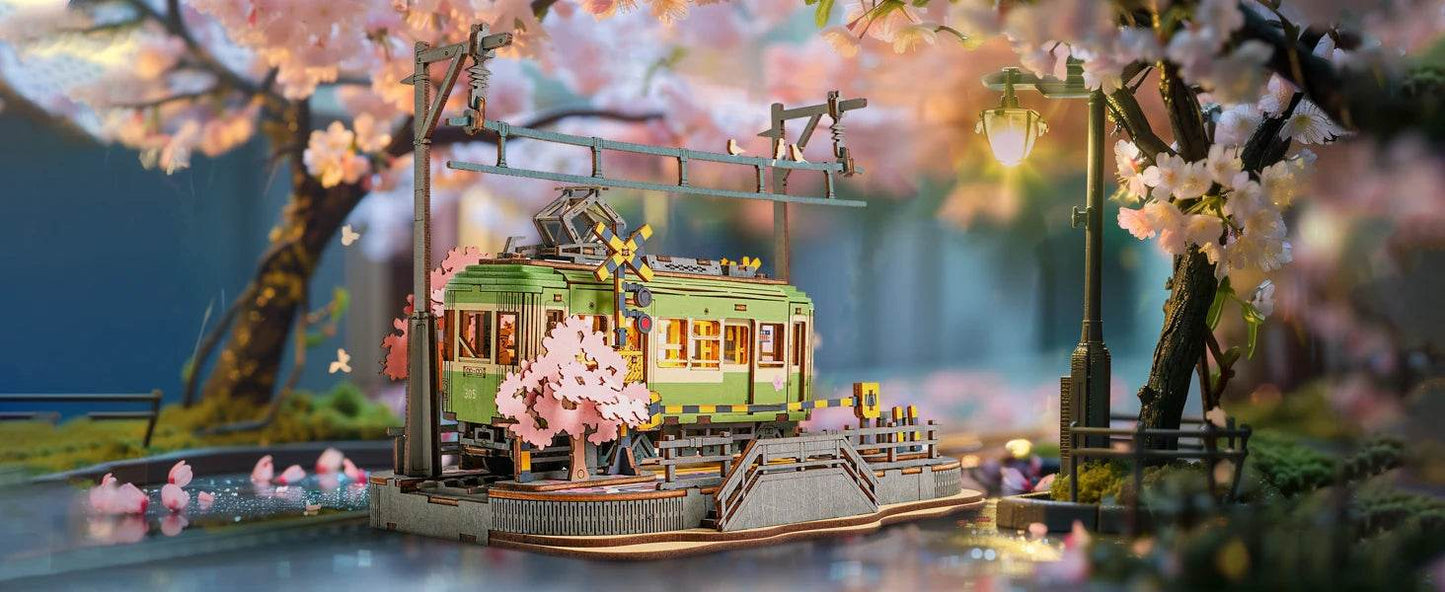 Robotime 3D Puzzles Sakura Journey Tram Toy with LED Light - ToylandEU