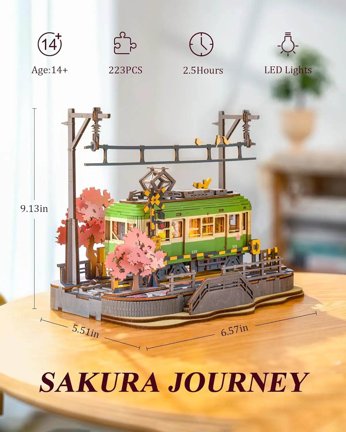 Robotime 3D Puzzles Sakura Journey Tram Toy with LED Light - ToylandEU