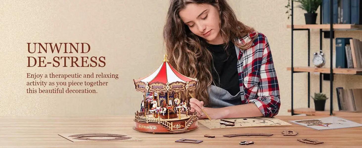  Robotime 3D Wooden Puzzle Carousel Music Box With LED Lights -  ToylandEU™