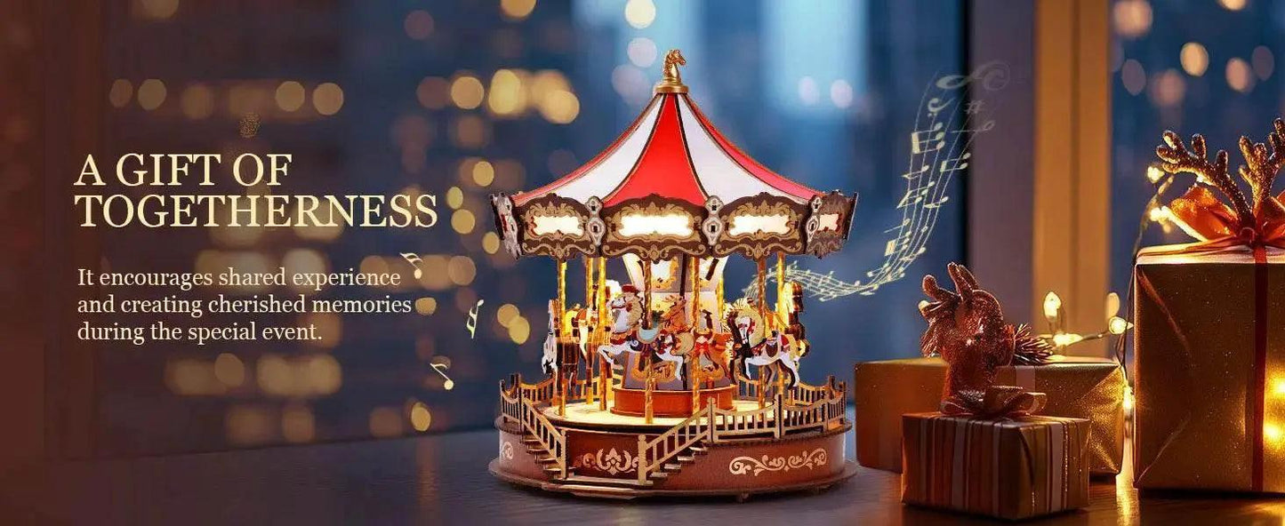  Robotime 3D Wooden Puzzle Carousel Music Box With LED Lights -  ToylandEU™