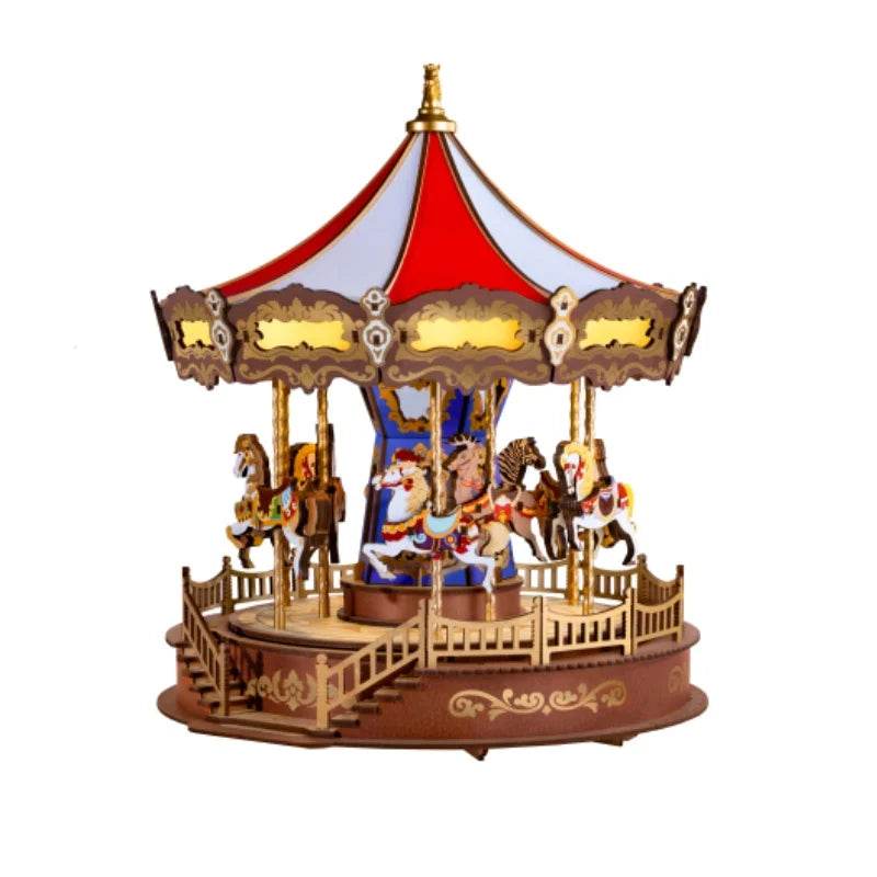 Robotime 3D Wooden Puzzle Carousel Music Box With LED Lights - ToylandEU