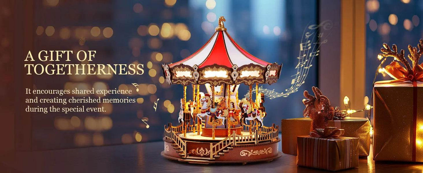 Robotime 3D Wooden Puzzle Carousel Music Box With LED Lights - ToylandEU