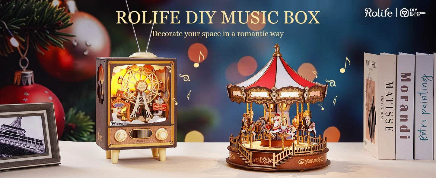 Robotime 3D Wooden Puzzle Carousel Music Box With LED Lights - ToylandEU