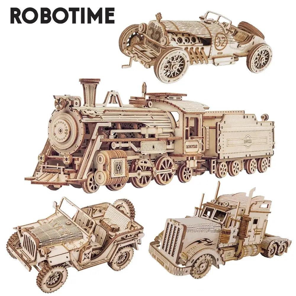  Robotime Movable Wooden Model Kit Steam Train Puzzle -  ToylandEU™