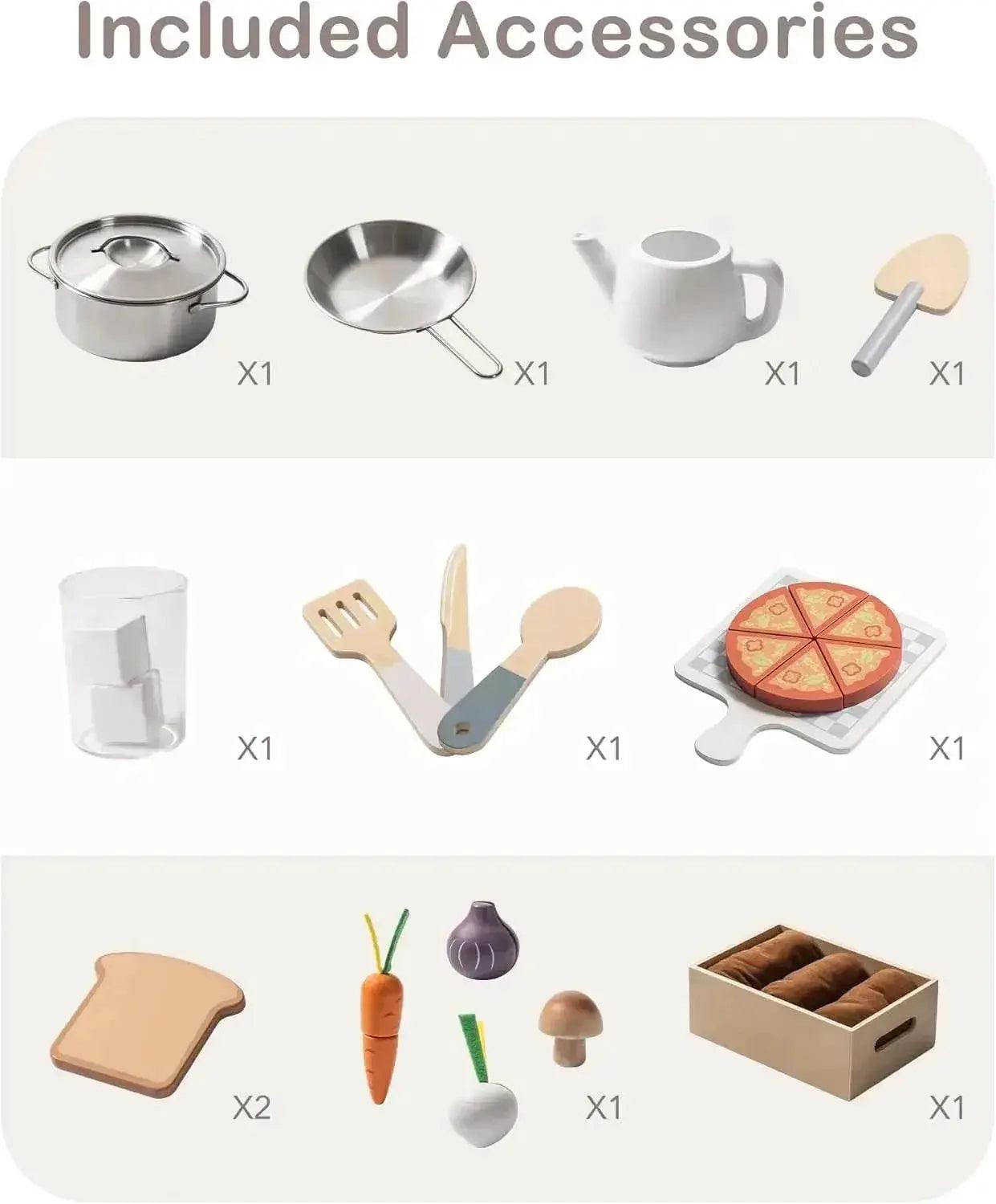  Robotime Play Kitchen Wooden Kids Playset with Food Set -  ToylandEU™