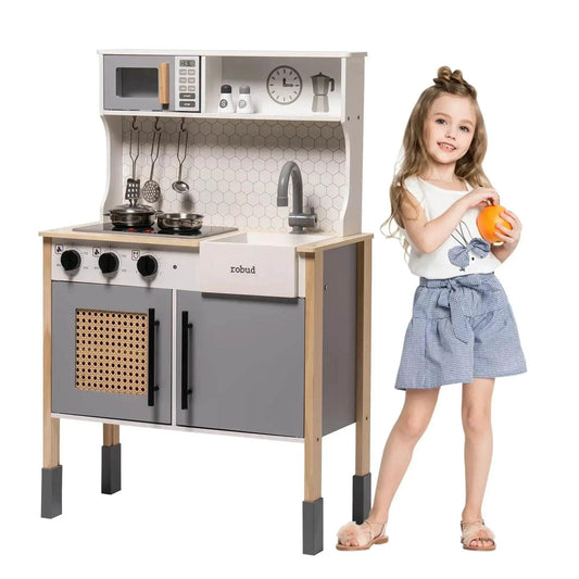  Robotime Robud Wooden Play Kitchen Set for 3+ Kids Gray -  ToylandEU™