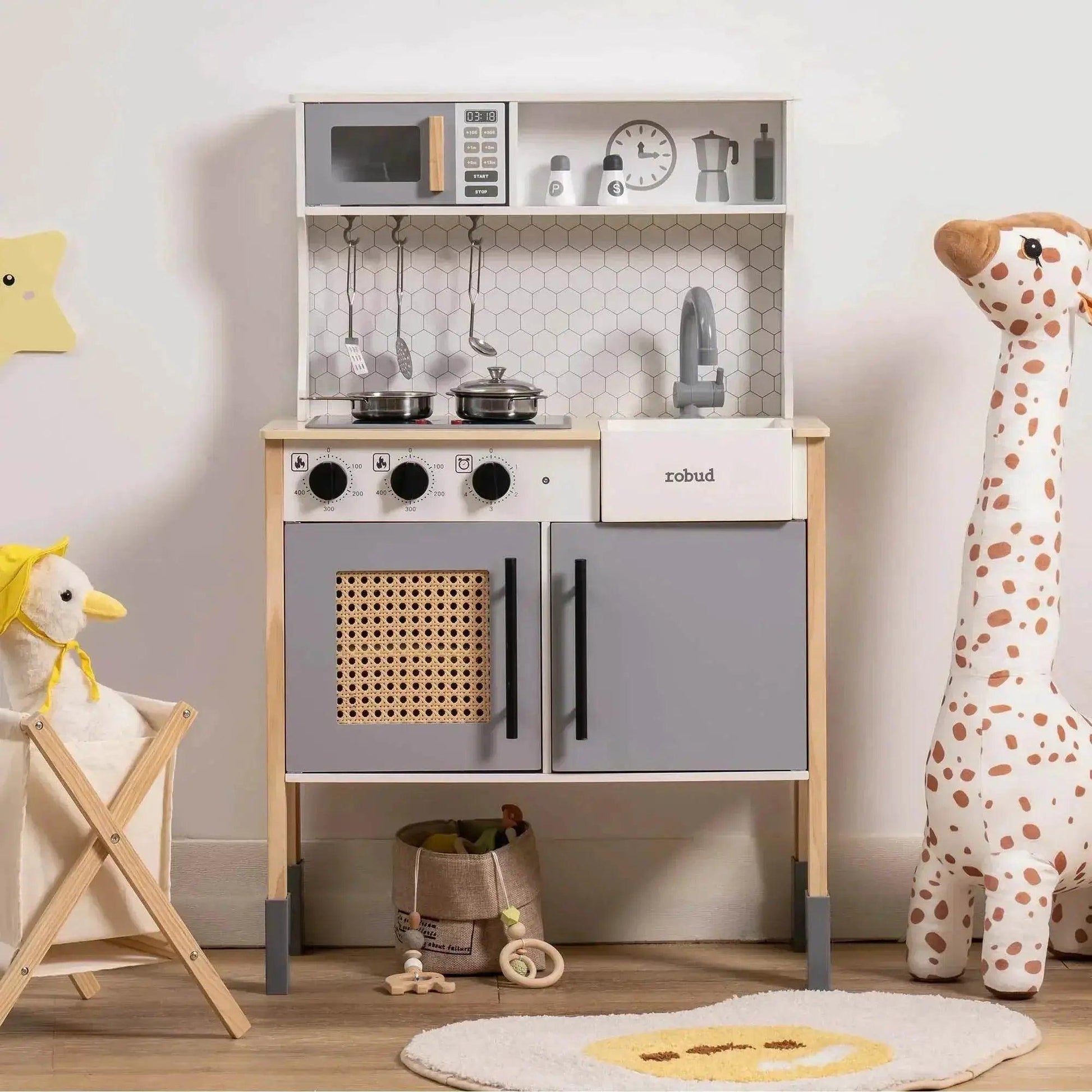 Robotime Robud Wooden Play Kitchen Set for 3+ Kids Gray -  ToylandEU™