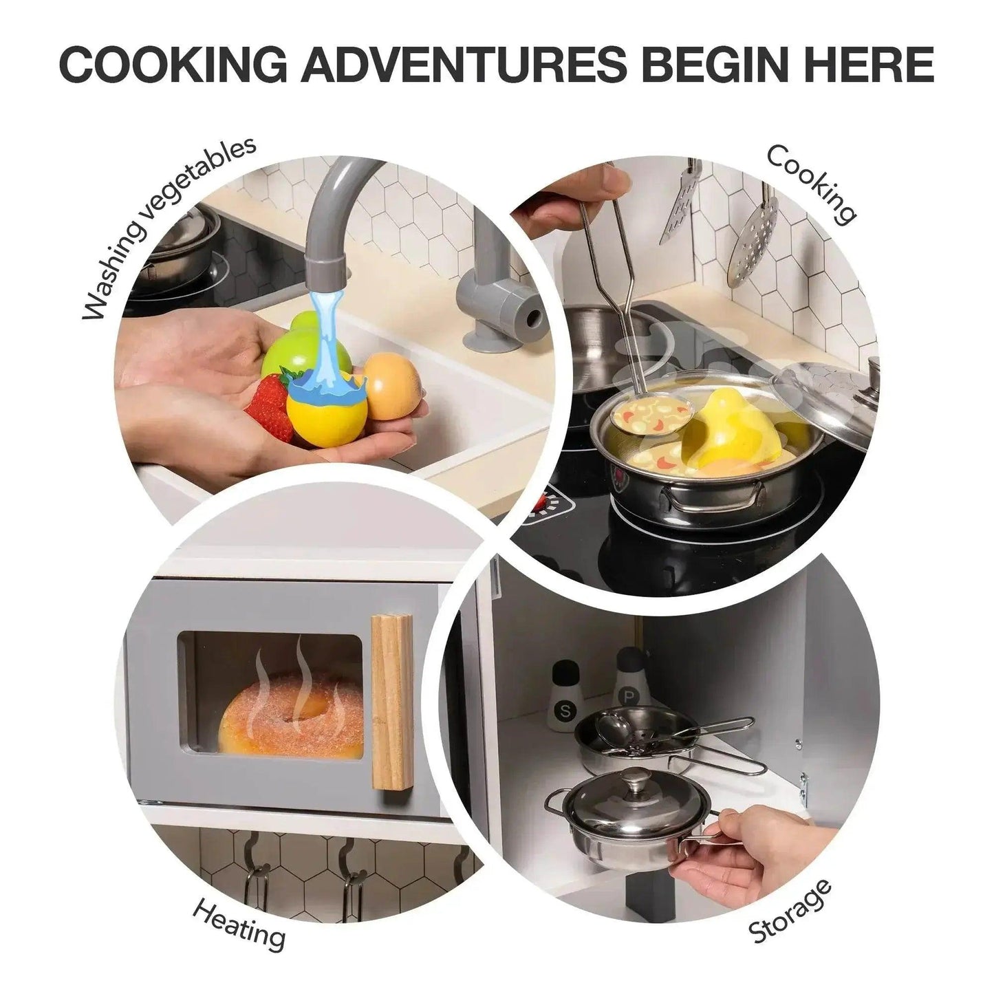  Robotime Robud Wooden Play Kitchen Set for 3+ Kids Gray -  ToylandEU™