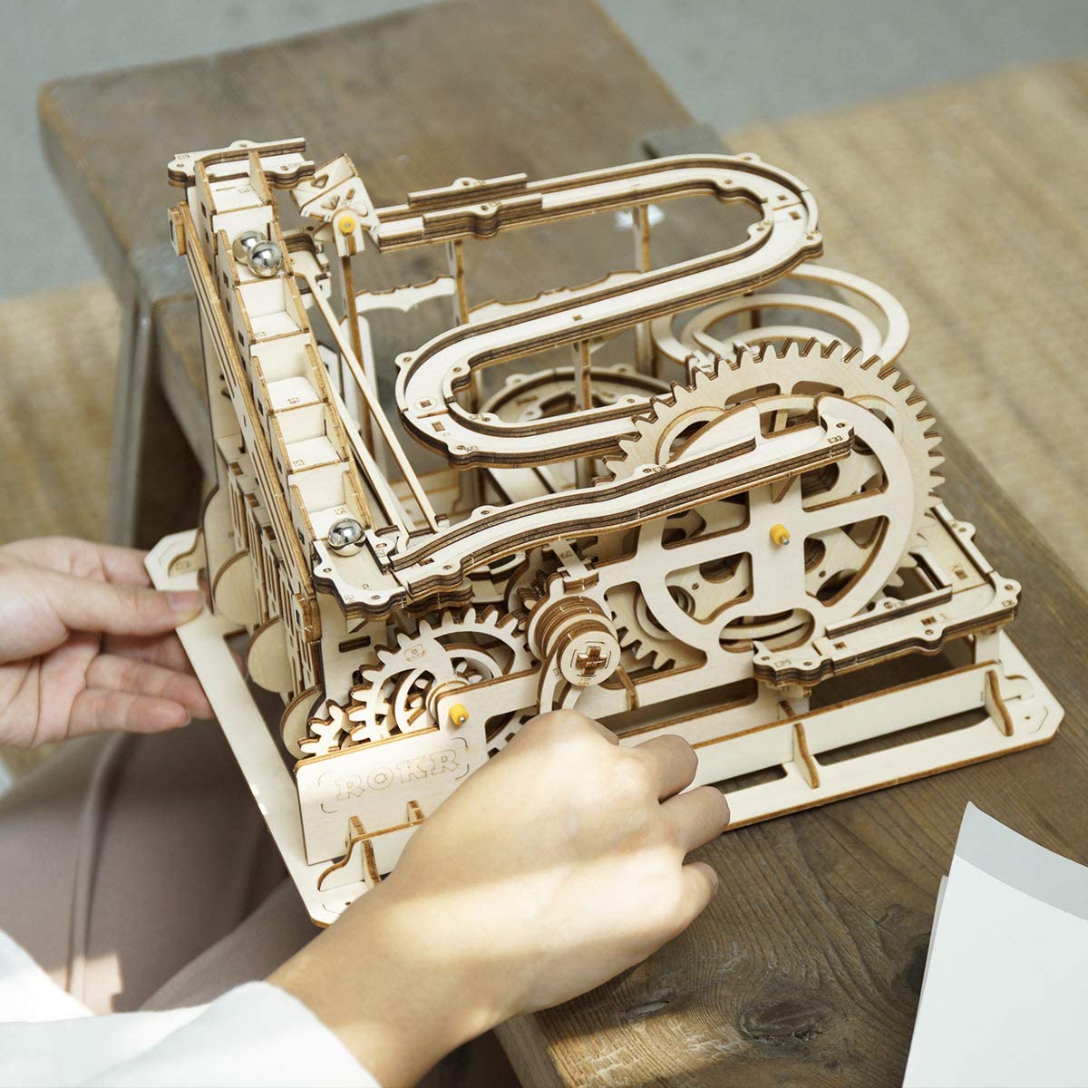 DIY Wooden Marble Run with Waterwheel Model Building Kit by Robotime Rokr - 238pcs - ToylandEU