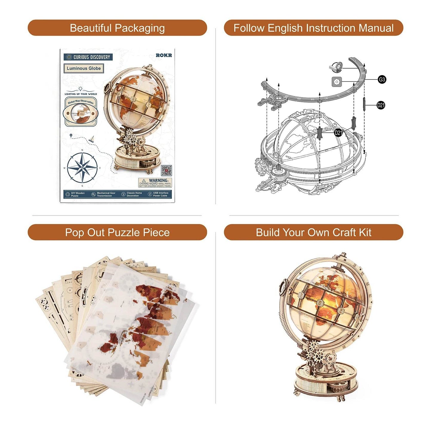 Robotime Rokr Luminous Wooden LED Light 180PCS Building Kits 3D Puzzle - ToylandEU