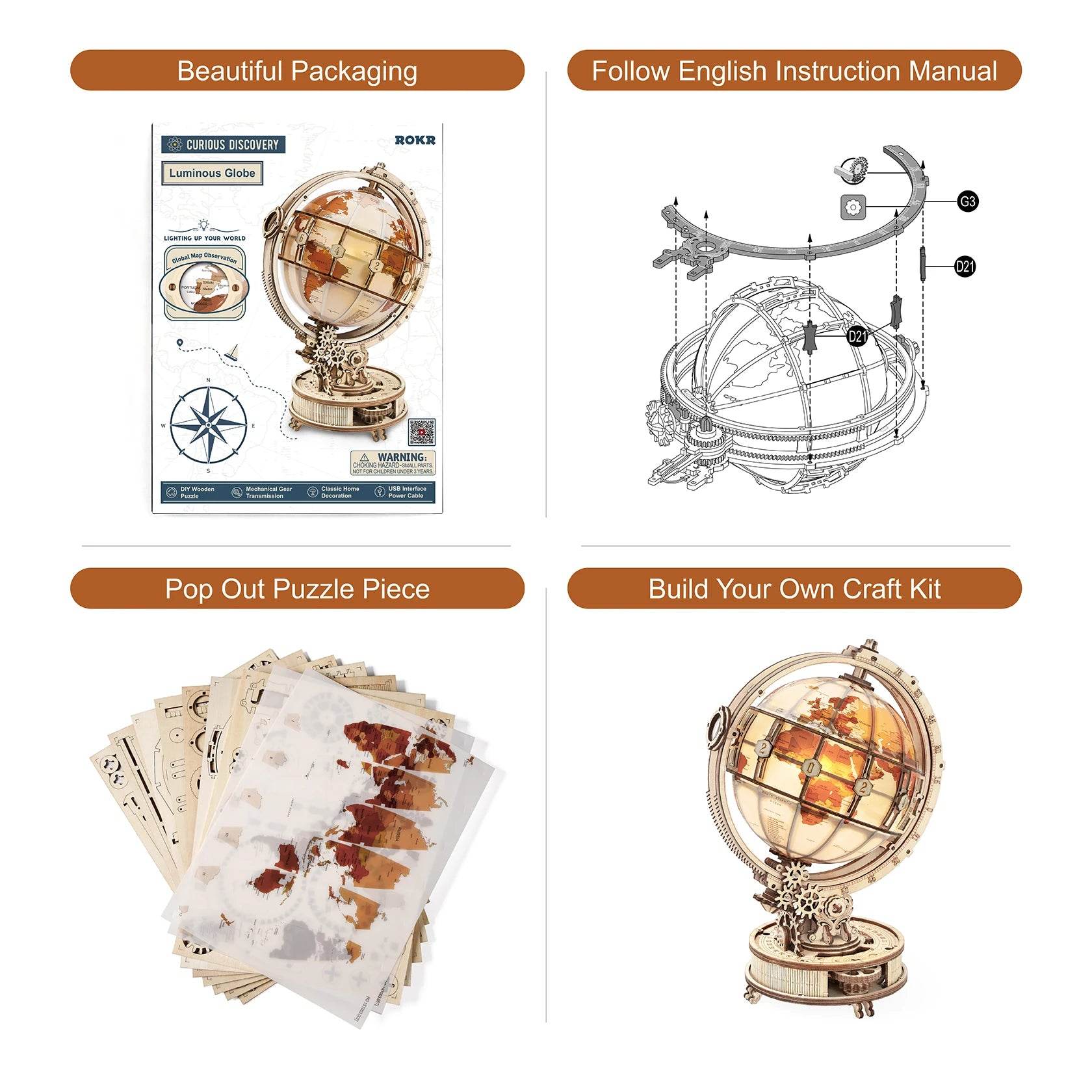 Robotime Rokr Luminous Wooden LED Light 180PCS Building Kits 3D Puzzle - ToylandEU