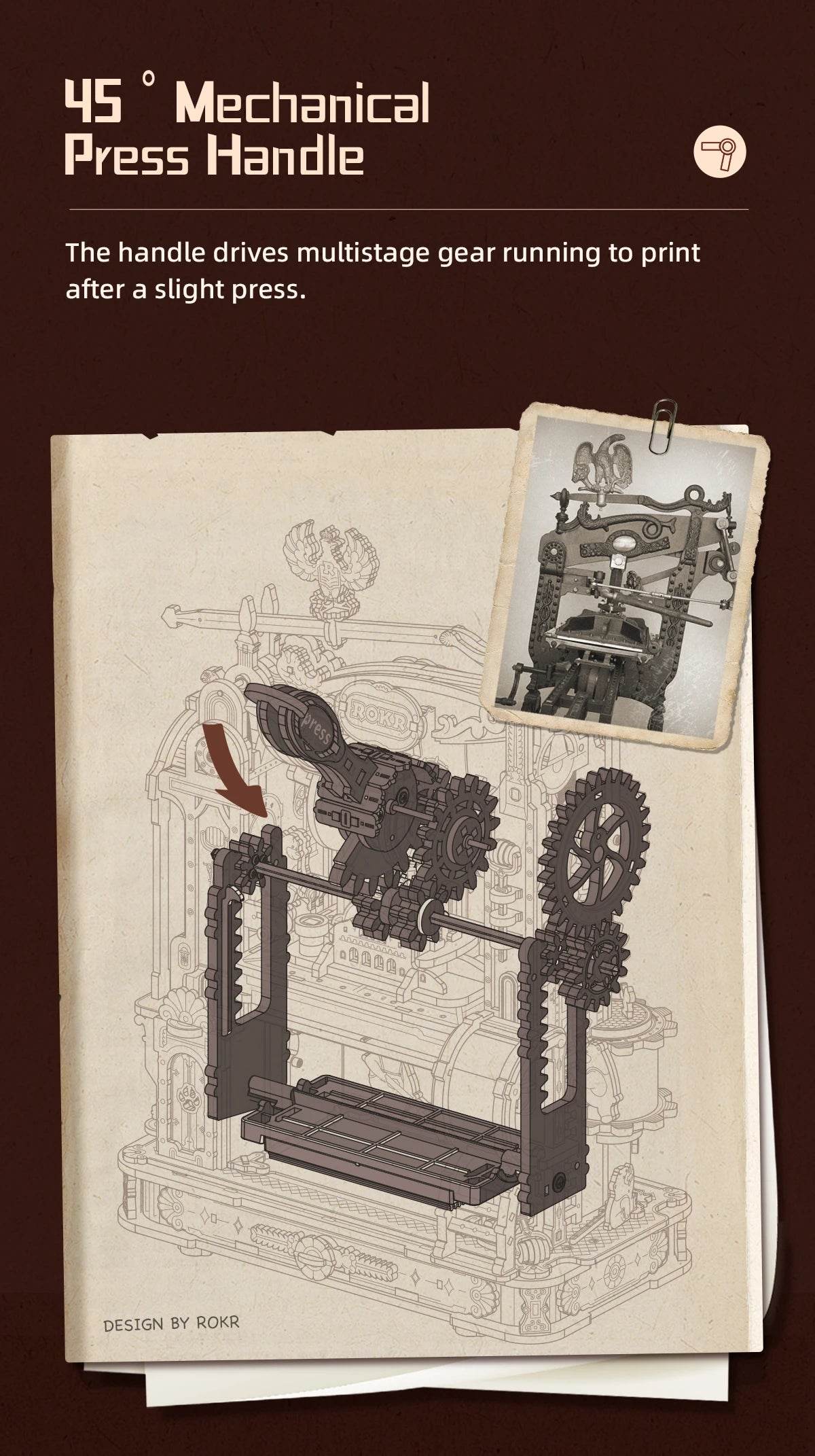 Robotime Rokr Printing Press 3D DIY Puzzle Gifts with LED Light 3D Puzzle - ToylandEU