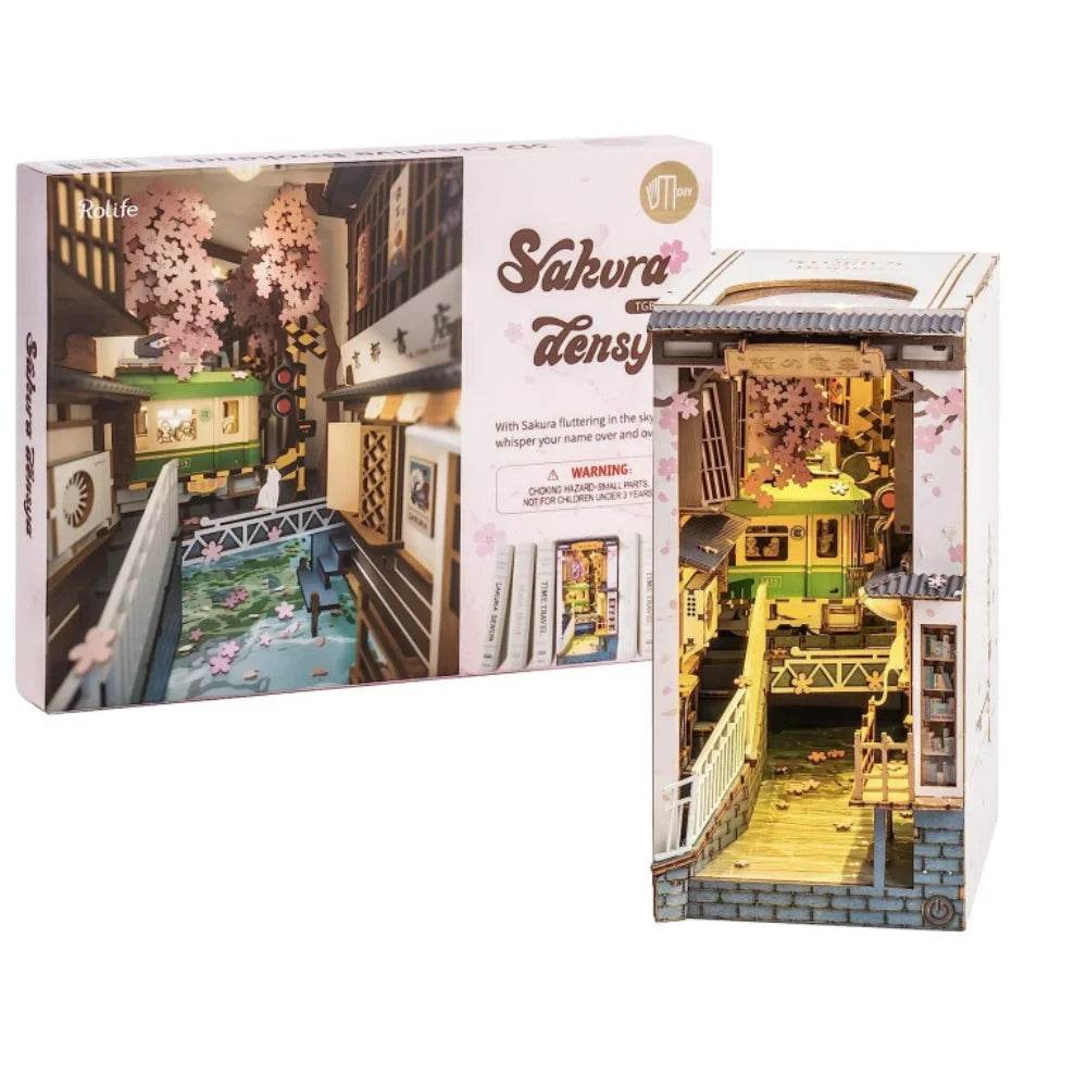 Robotime Rolife DIY Book Nook Japanese Sakura Densya Wooden Miniature House Toy 3D Puzzle - ToylandEU