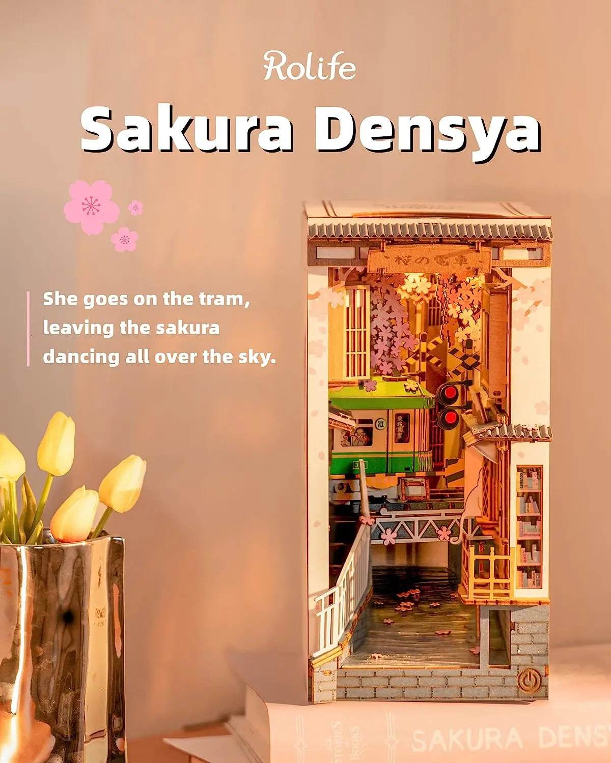 Robotime Rolife DIY Book Nook Japanese Sakura Densya Wooden Miniature House Toy 3D Puzzle - ToylandEU