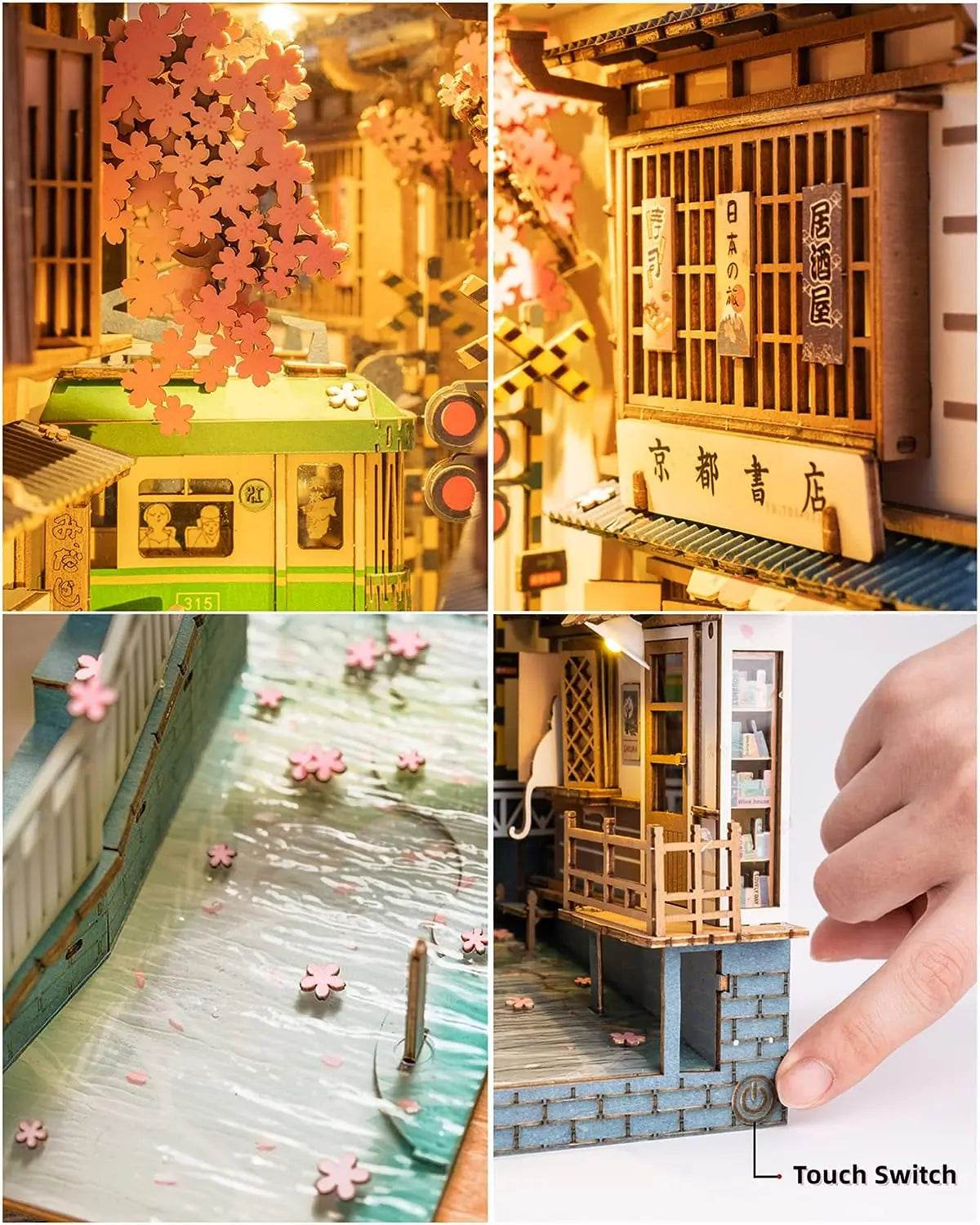 Robotime Rolife DIY Book Nook Japanese Sakura Densya Wooden Miniature House Toy 3D Puzzle - ToylandEU