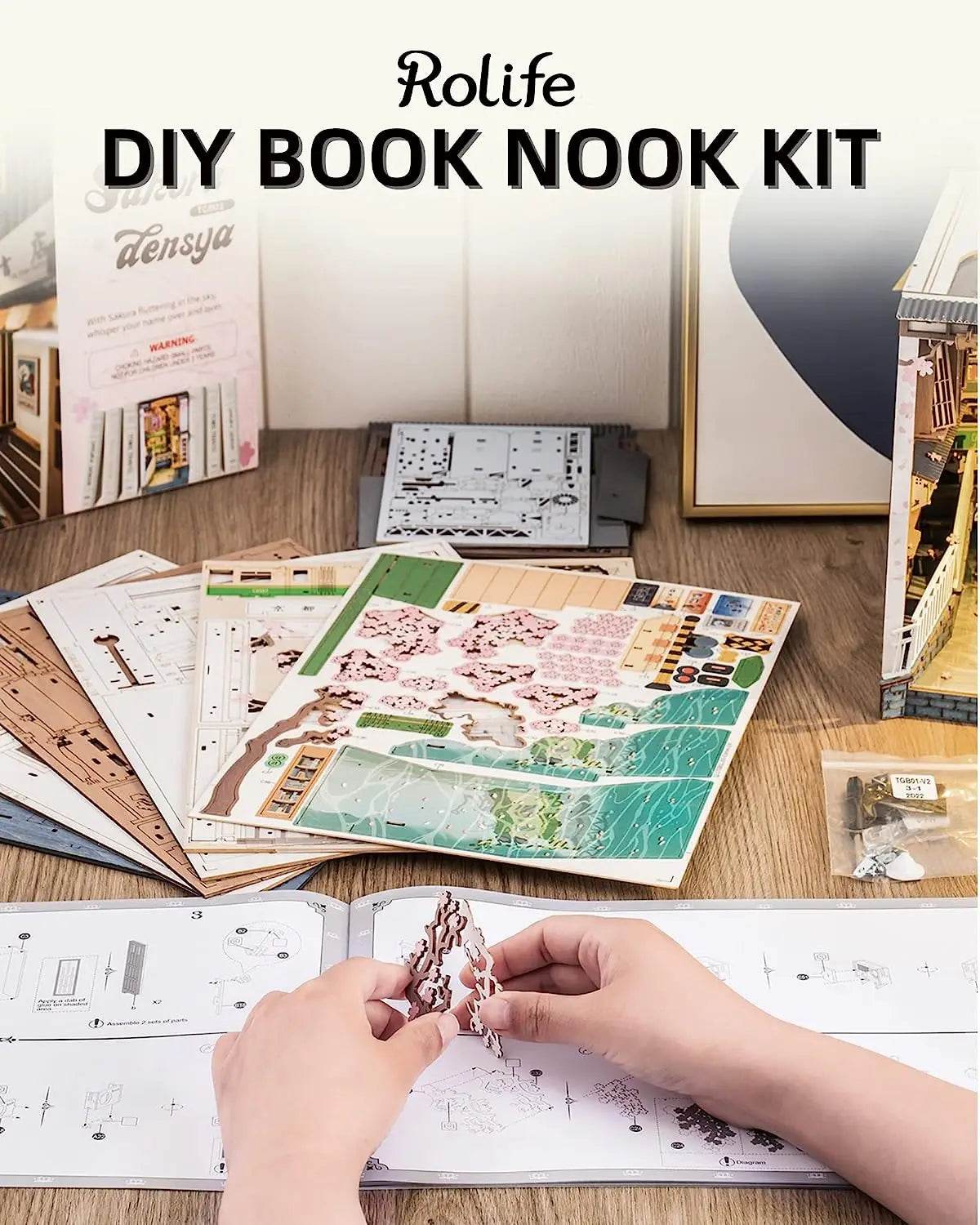 Robotime Rolife DIY Book Nook Japanese Sakura Densya Wooden Miniature House Toy 3D Puzzle - ToylandEU