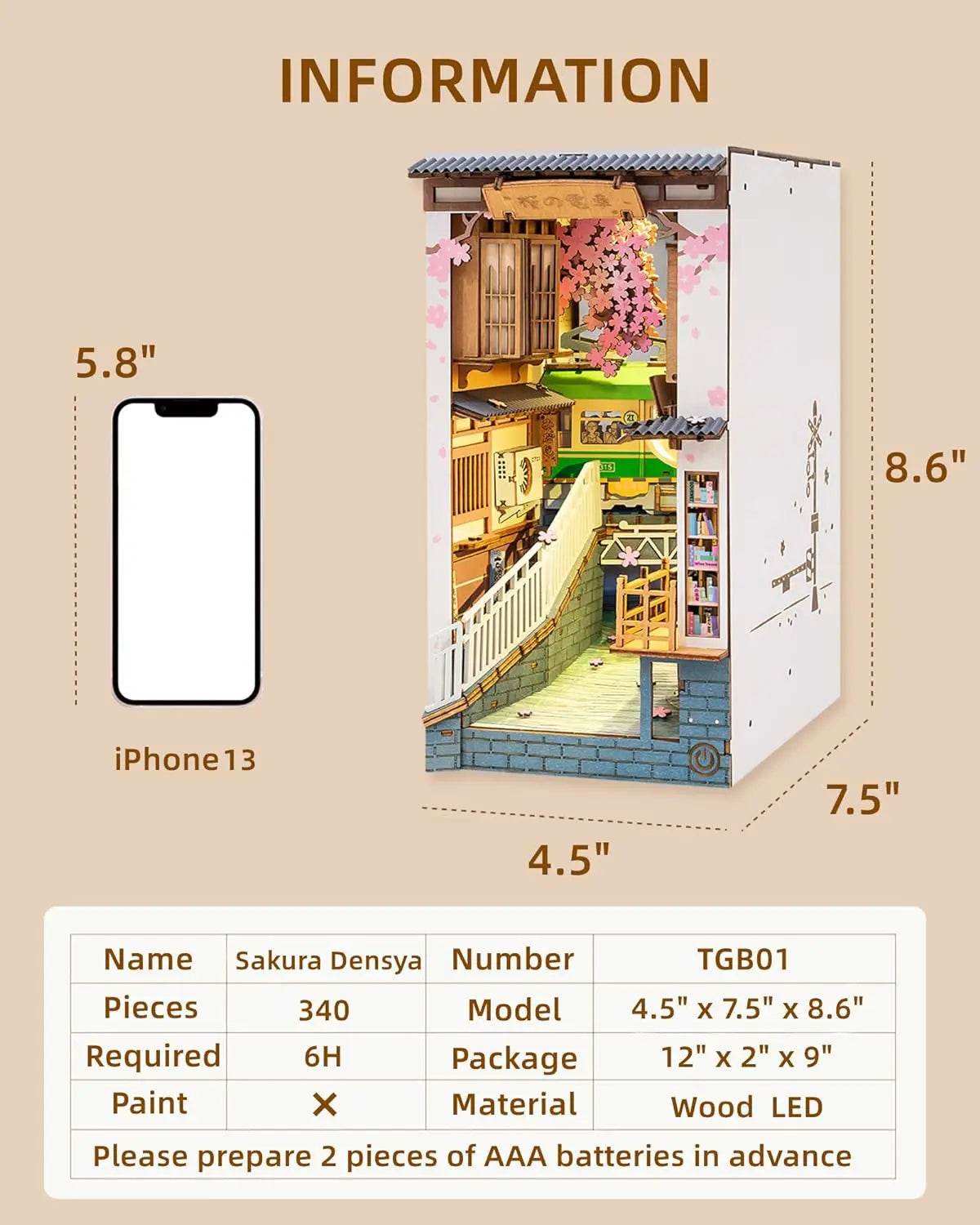Robotime Rolife DIY Book Nook Japanese Sakura Densya Wooden Miniature House Toy 3D Puzzle - ToylandEU