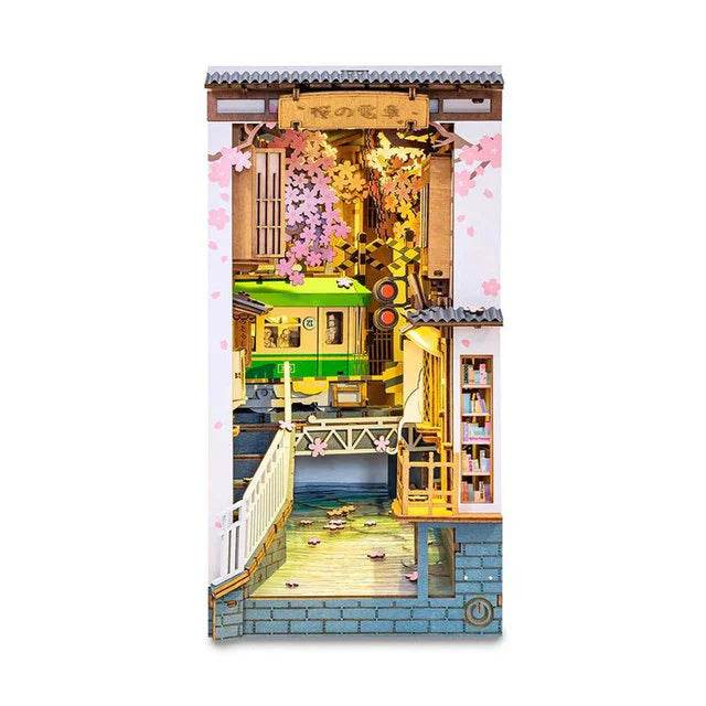 Robotime Rolife DIY Book Nook Japanese Sakura Densya Wooden Miniature House Toy 3D Puzzle - ToylandEU