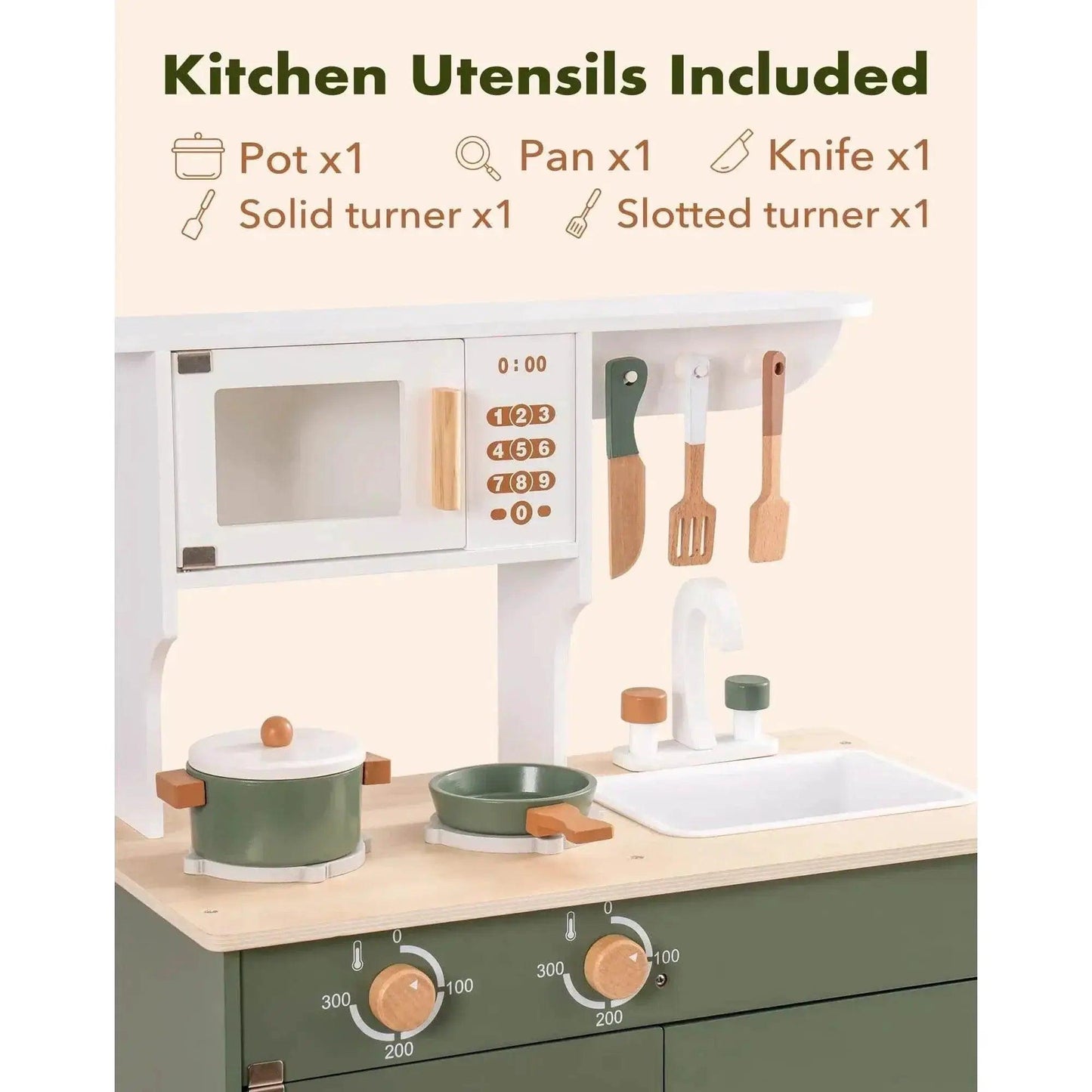  Robud Kids Kitchen Play Set Vintage Green Wooden Toy -  ToylandEU™