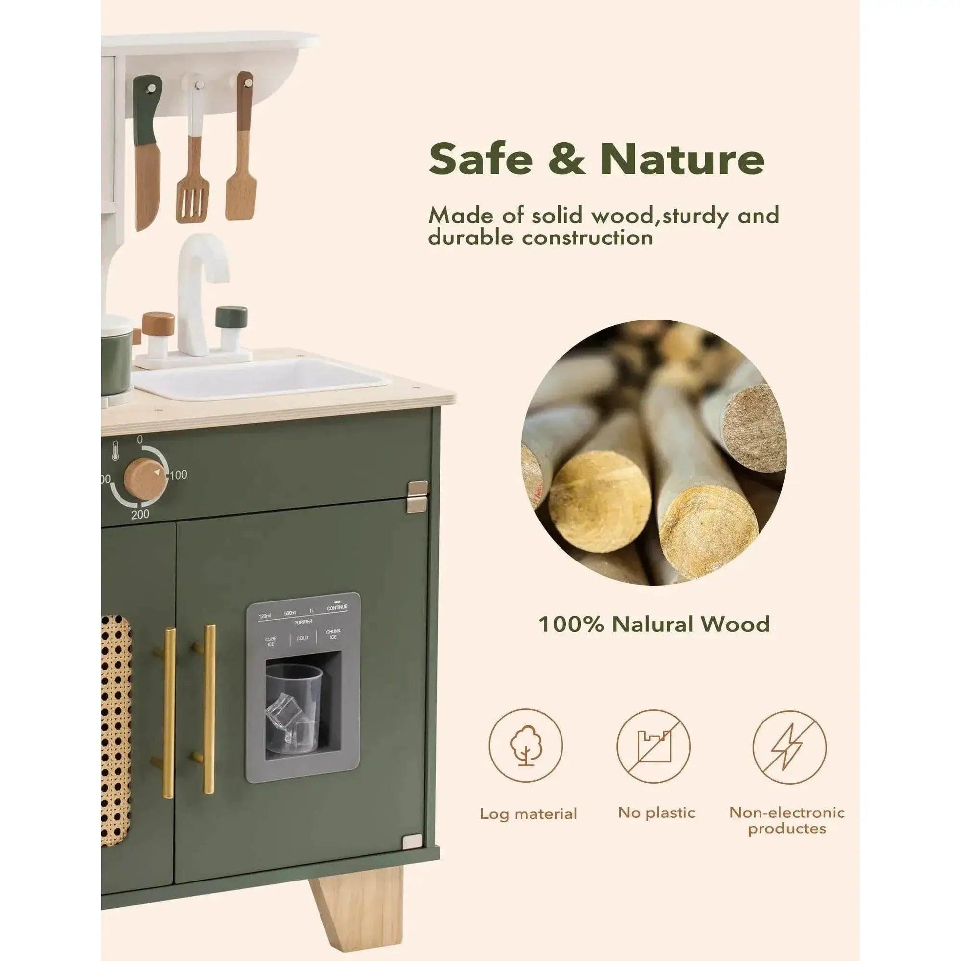  Robud Kids Kitchen Play Set Vintage Green Wooden Toy -  ToylandEU™