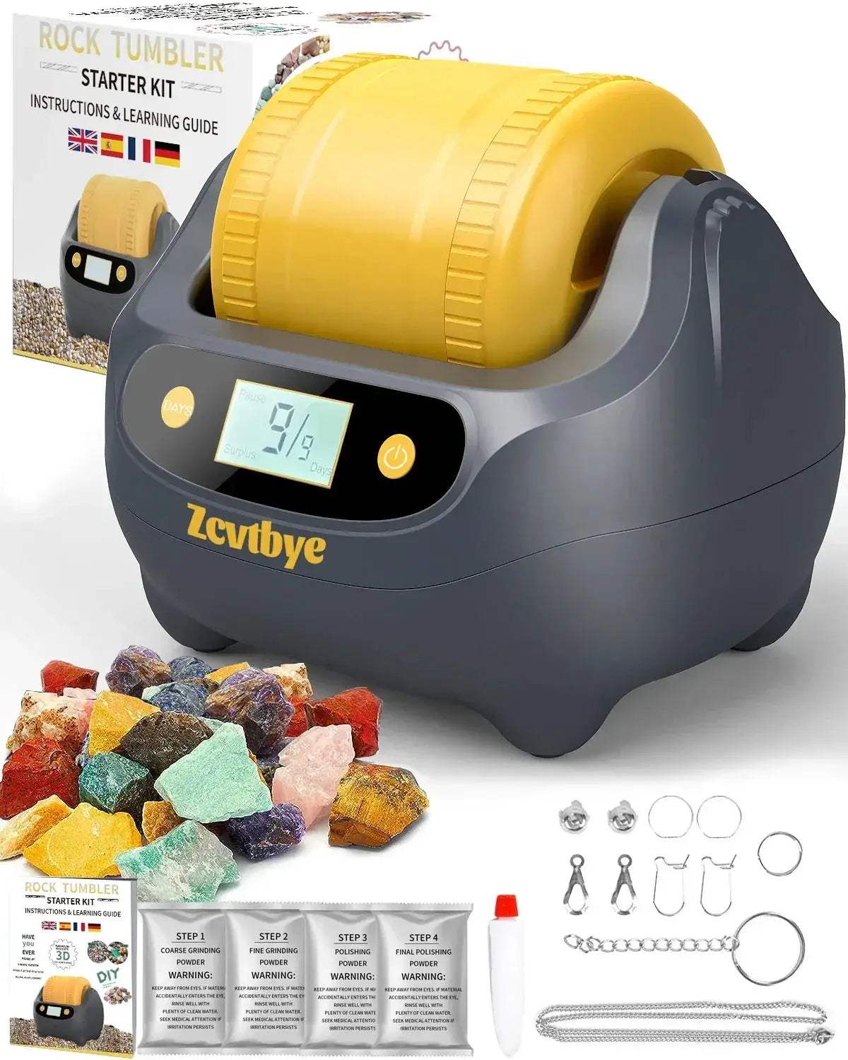 Rock Tumbler Kit For Polishing Stones With 4 Grits - ToylandEU
