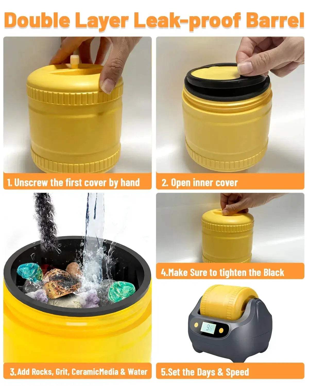 Rock Tumbler Kit For Polishing Stones With 4 Grits - ToylandEU