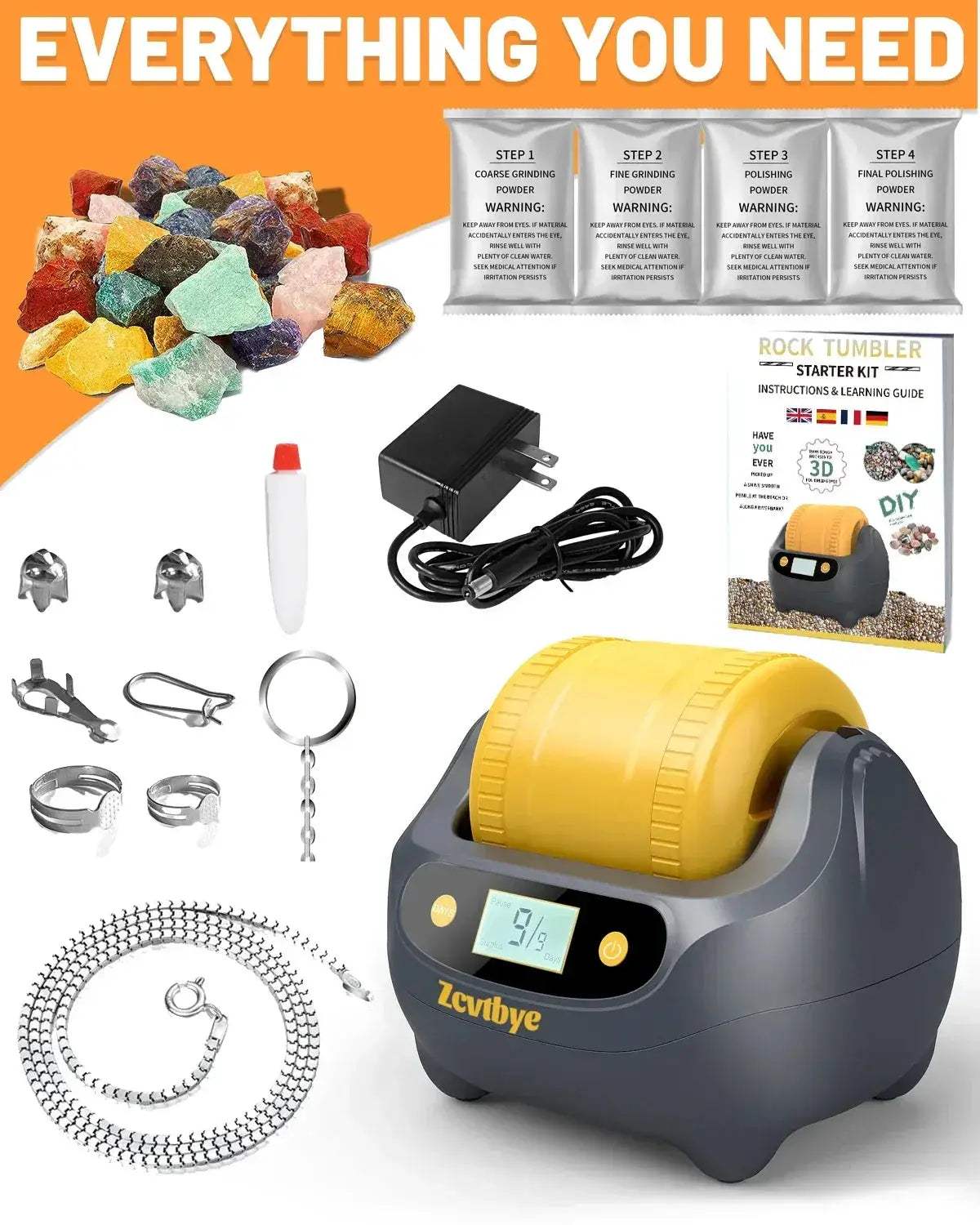 Rock Tumbler Kit For Polishing Stones With 4 Grits - ToylandEU