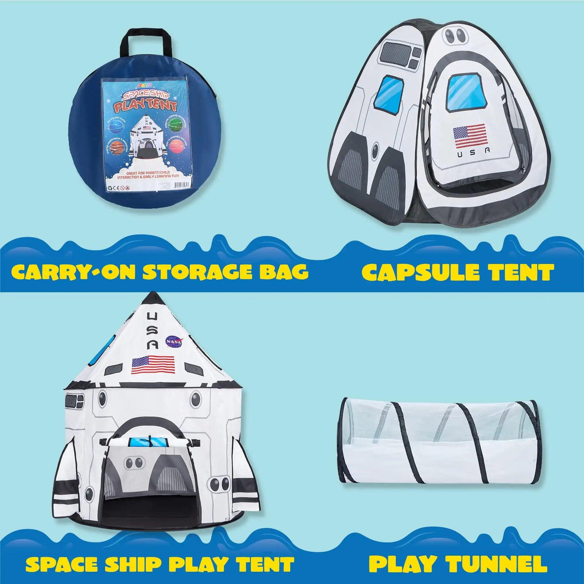 Rocket Ship Play Tent Set| Tunnel Included | Toylandeu
