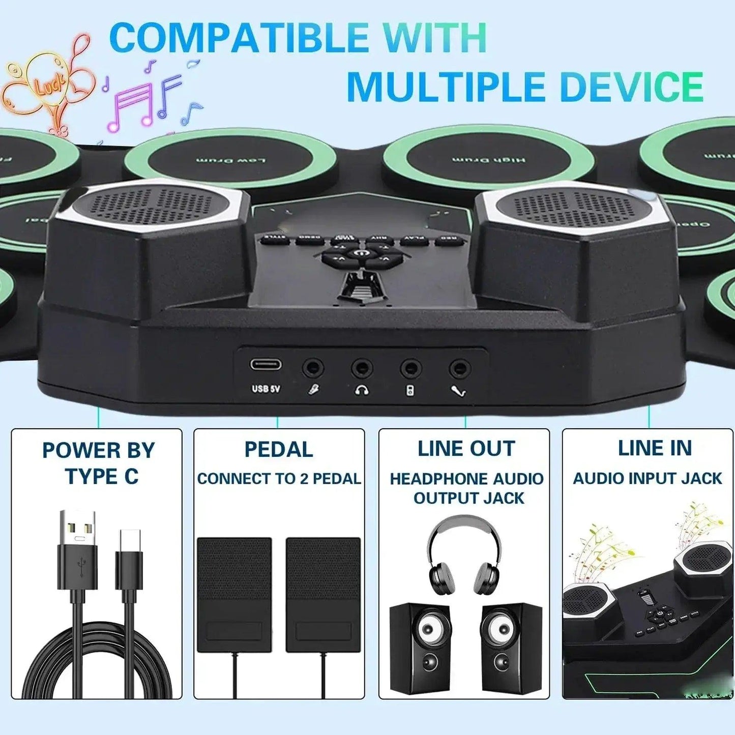  Roll Up Bluetooth Portable Electronic Drum Set Led -  ToylandEU™