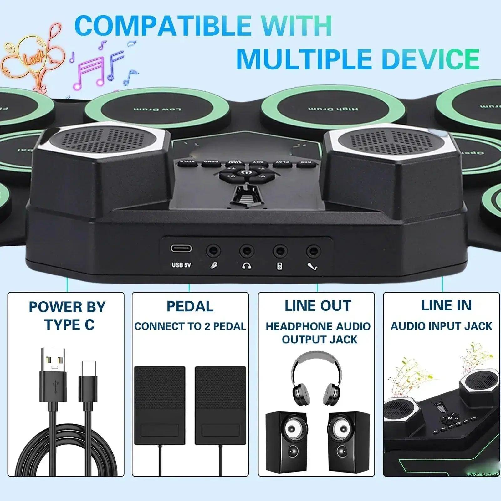  Roll Up Bluetooth Portable Electronic Drum Set Led -  ToylandEU™