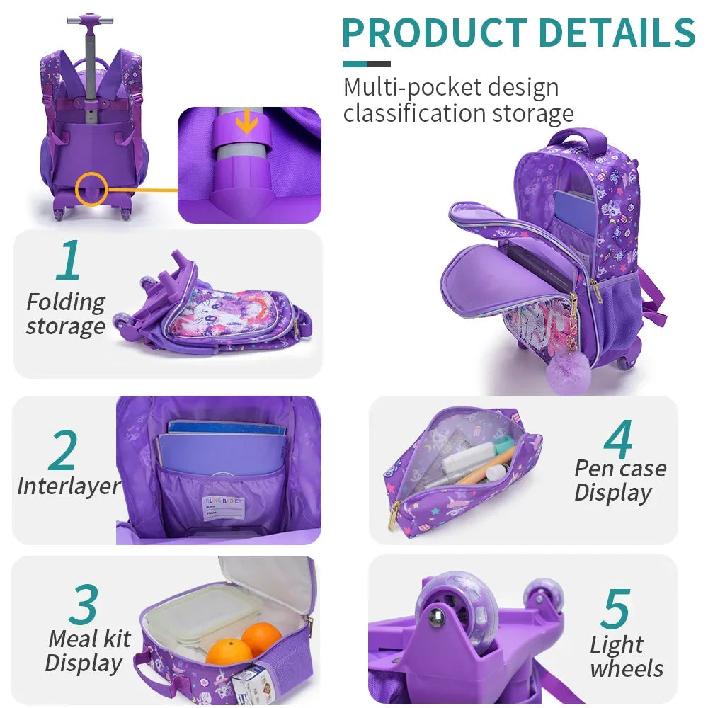 Rolling Backpack For Girls With Cute Sequin Cat Design - ToylandEU