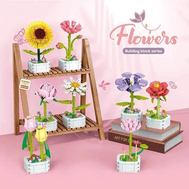 Romantic Flower Bouquet Building Blocks Set Sunflower Tulip Desktop Decor - ToylandEU