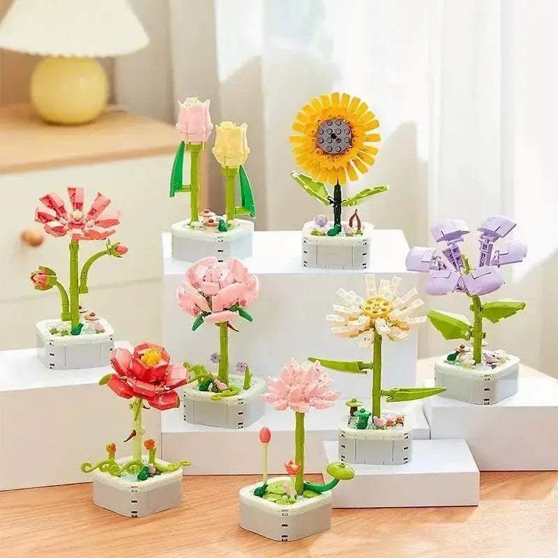 Romantic Flower Bouquet Building Blocks Set Sunflower Tulip Desktop Decor - ToylandEU