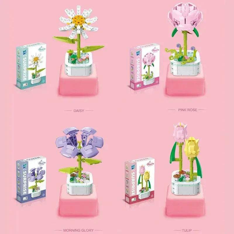 Romantic Flower Bouquet Building Blocks Set Sunflower Tulip Desktop Decor - ToylandEU