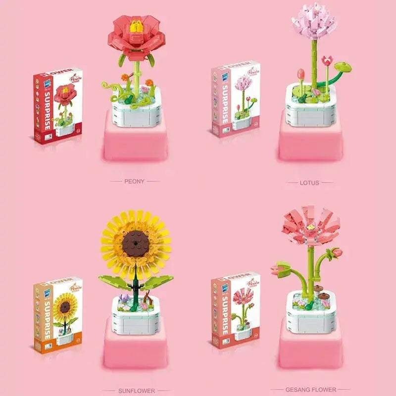 Romantic Flower Bouquet Building Blocks Set Sunflower Tulip Desktop Decor - ToylandEU