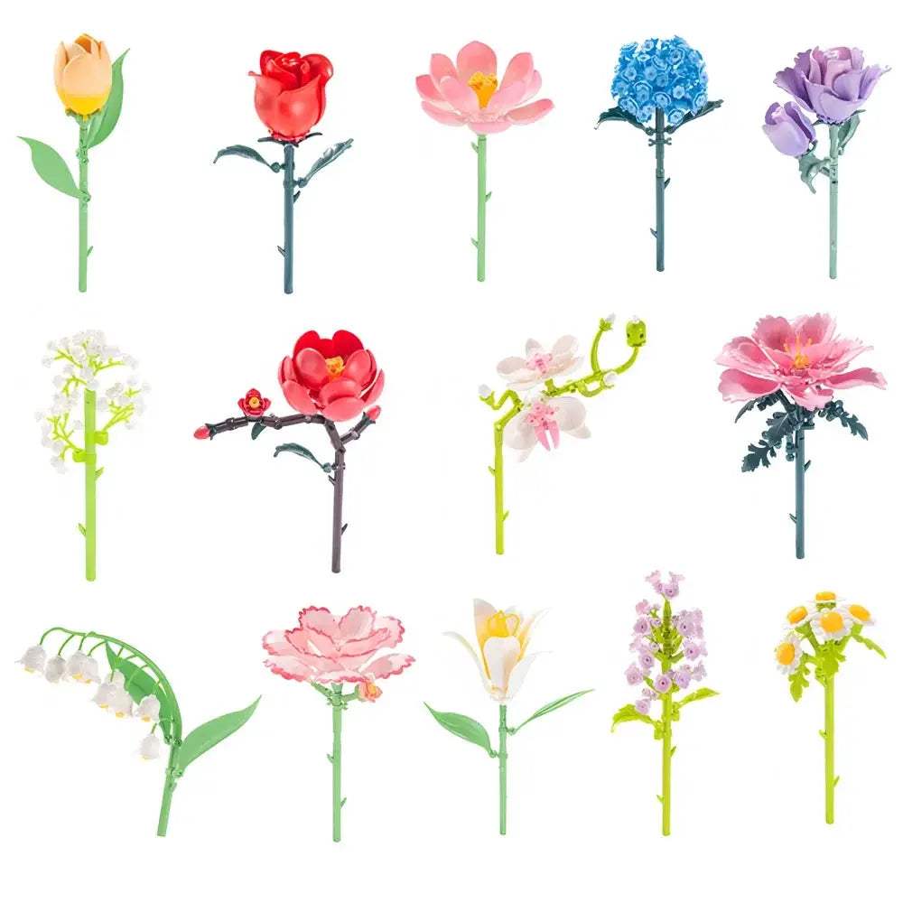 Building Blocks Ideas MOC Romantic Bouquet Tulips Rose Flower Bricks Home House Decoration Toys DIY Creative Gift for Friend - ToylandEU