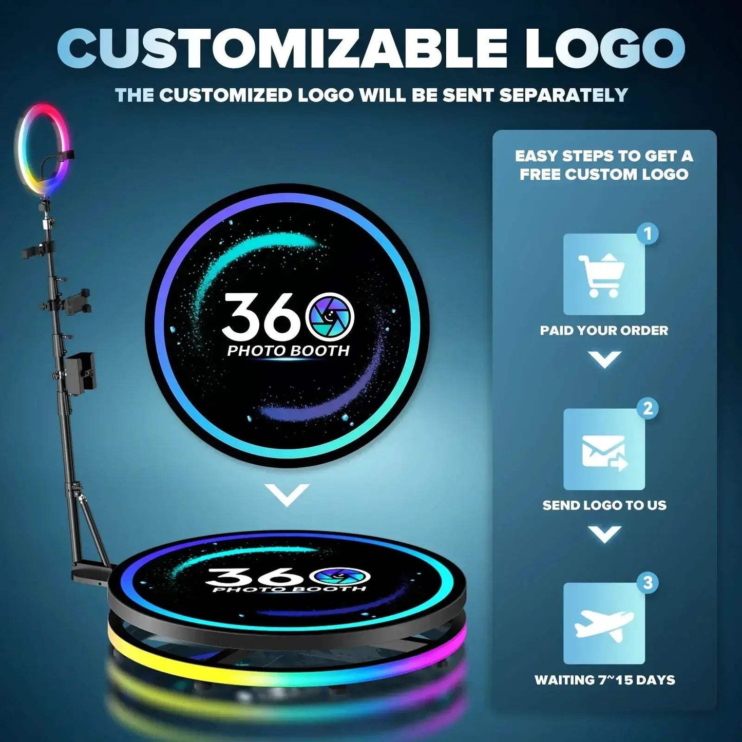 Rotating 360 Photo Booth With App Control RGB Ring Light - ToylandEU