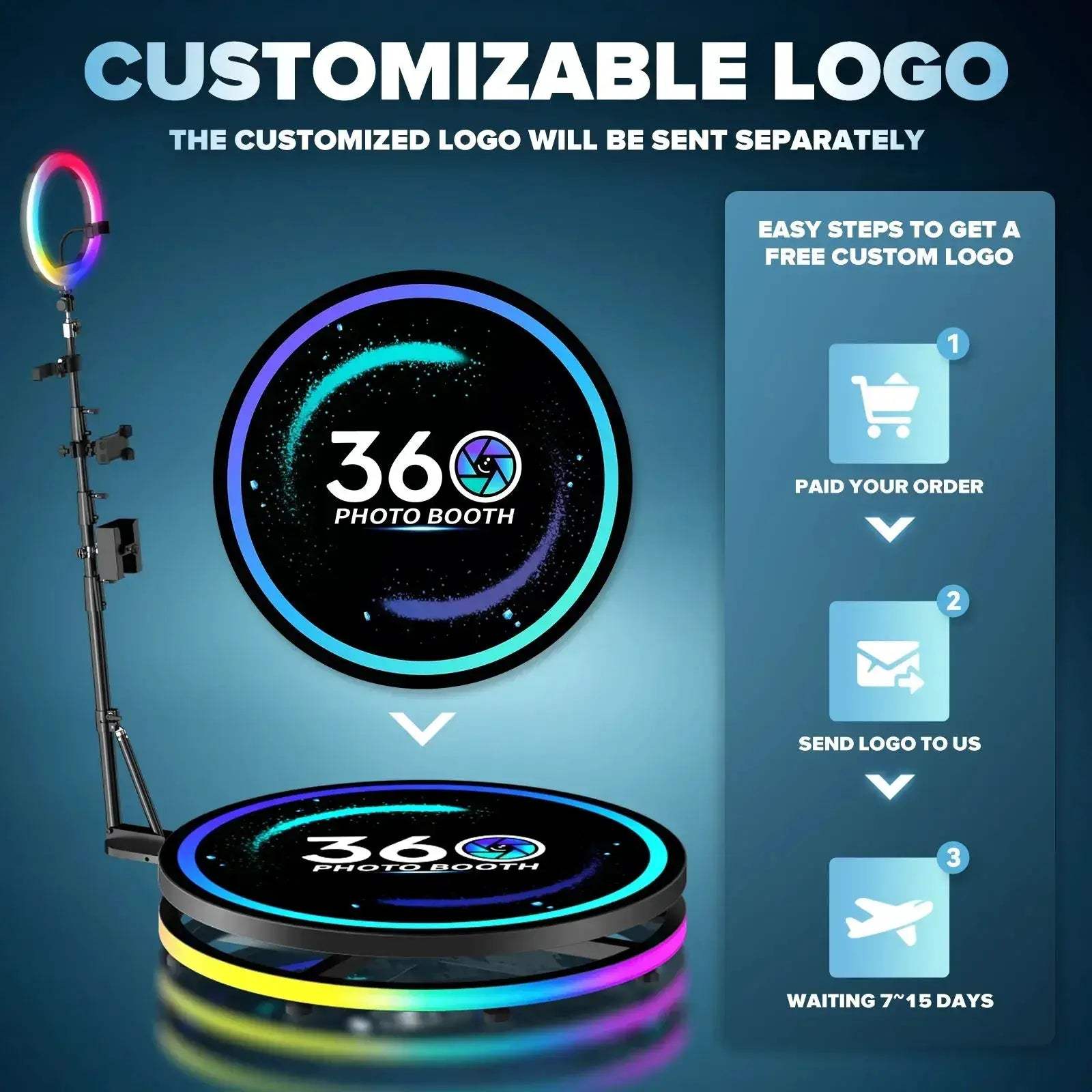 Rotating 360 Photo Booth With App Control RGB Ring Light - ToylandEU