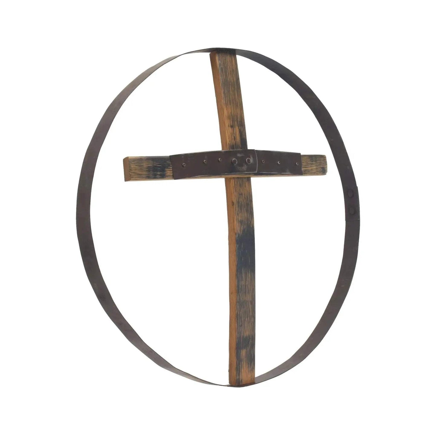 Rustic Reclaimed Barrel Cross Wall Art, Large 23" Diameter Religious Wall Decor, Amish-Made - ToylandEU
