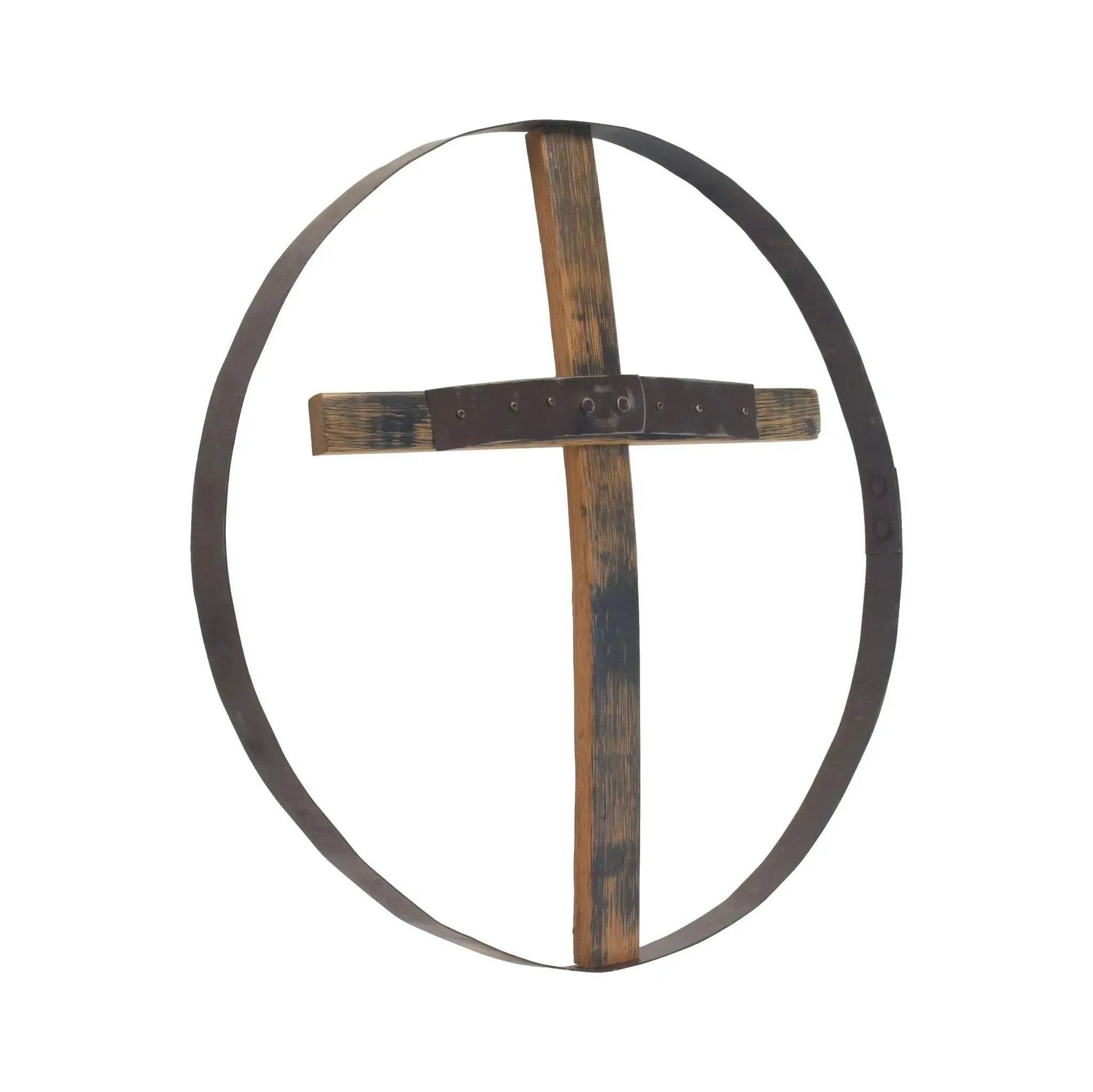 Rustic Reclaimed Barrel Cross Wall Art, Large 23" Diameter Religious Wall Decor, Amish-Made - ToylandEU