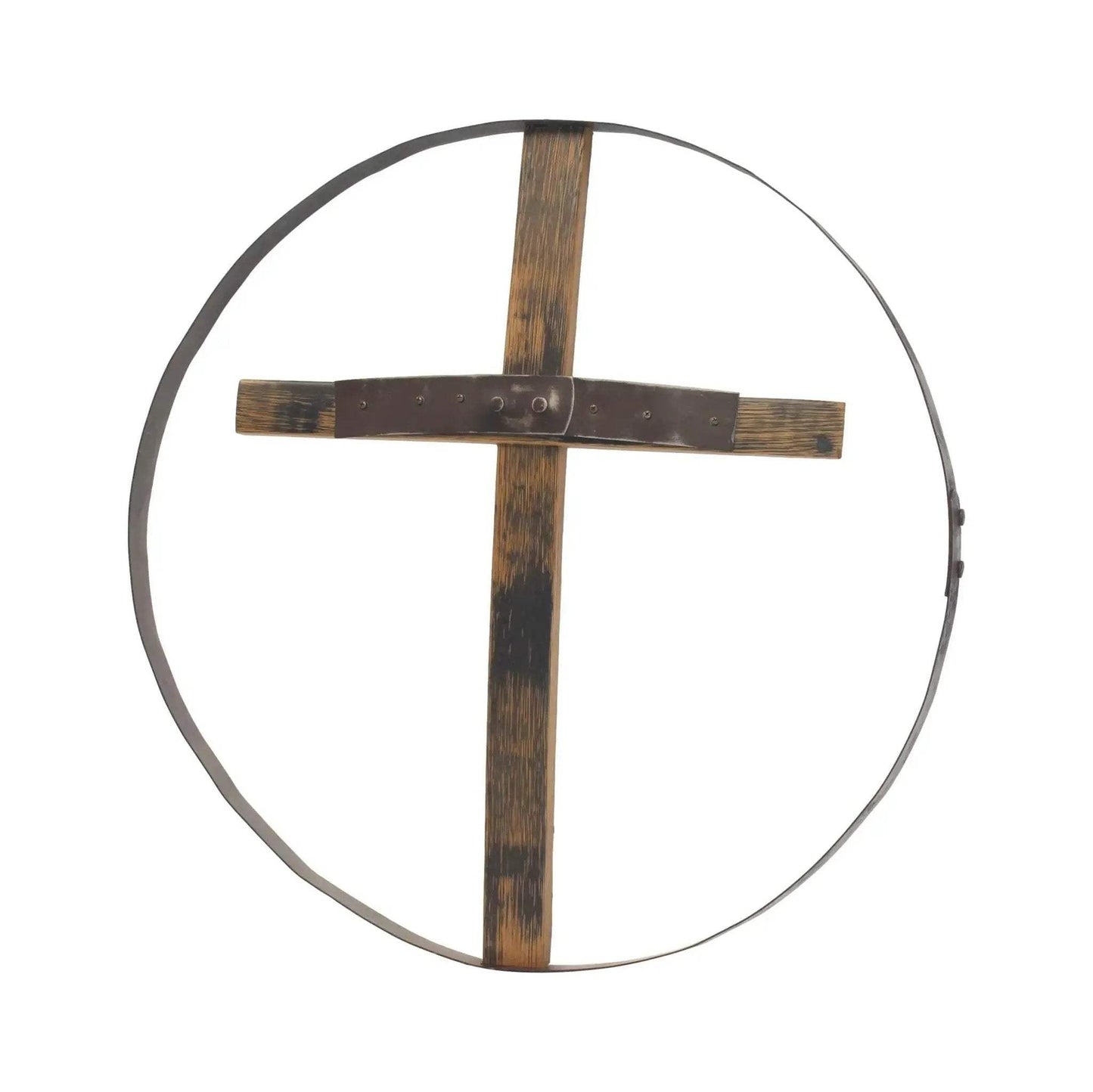 Rustic Reclaimed Barrel Cross Wall Art, Large 23" Diameter Religious Wall Decor, Amish-Made - ToylandEU