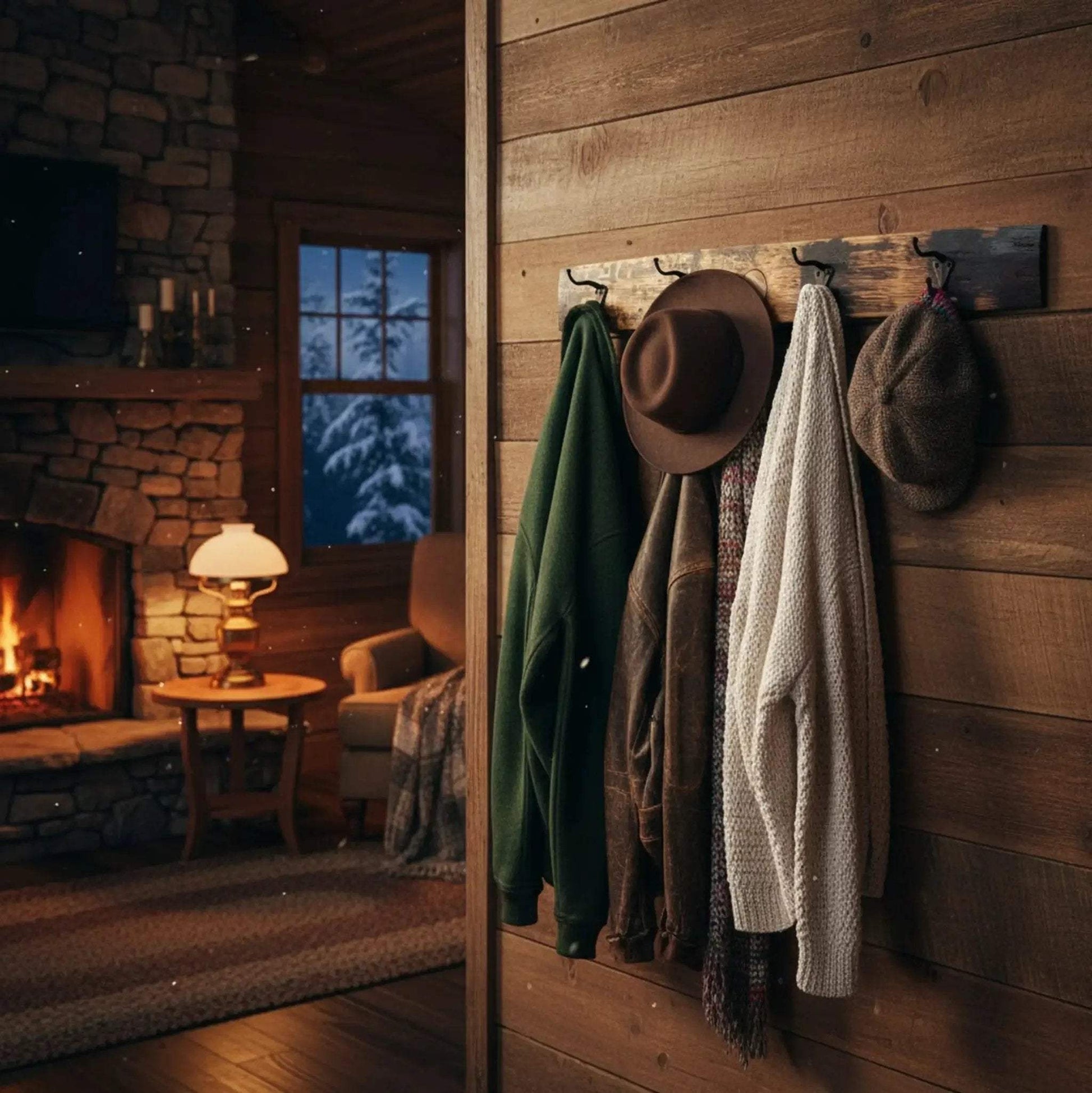 Rustic Wooden Coat Rack With 4 Metal Hooks, Made From Reclaimed Whiskey Barrel Staves - ToylandEU
